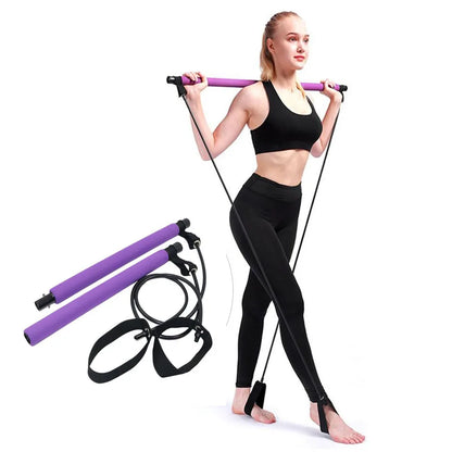 Yoga Pilates Bar Stick Crossfit Resistance Bands Trainer 