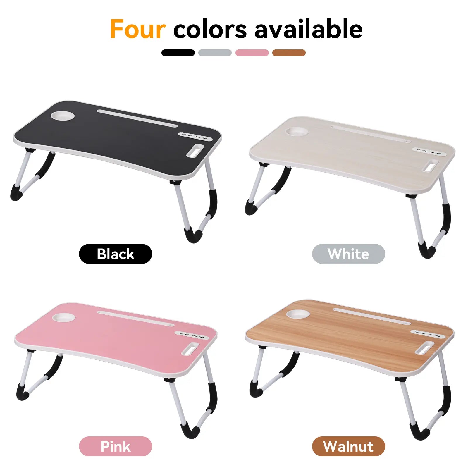 WGCTEK Portable Foldable Laptop Bed Desk with USB Ports, Storage Drawer, and Cup Holder for Comfortable Working and Reading on Bed or Couch - Available in Black, White, Pink, and Walnut
