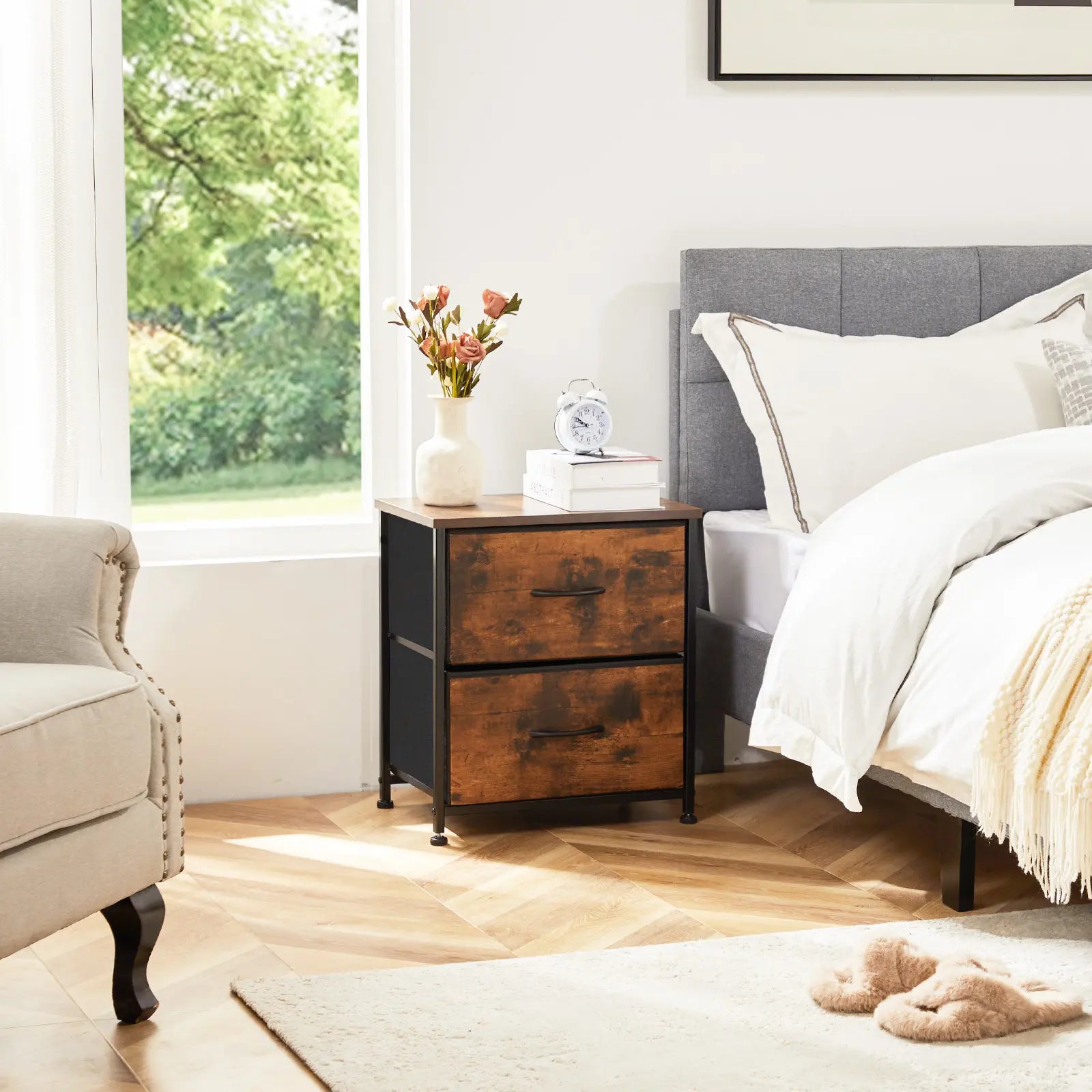 【Deals for You】 Nightstand with 2 Fabric Drawers, Dresser, Side Table, End Table, Bedside Table, Night Stands, Bedroom Furniture for Living Room, Entryway, Nursery, Closet