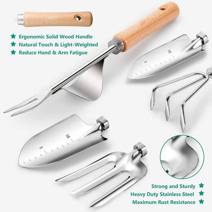 Gardening Tools 9Packs Garden Tools Set with Heavy-Duty Stainless Steel Hand Tools, Durable Storage Bag & Anti-Slip Rubber Gloves, Ideal Gardening Gifts