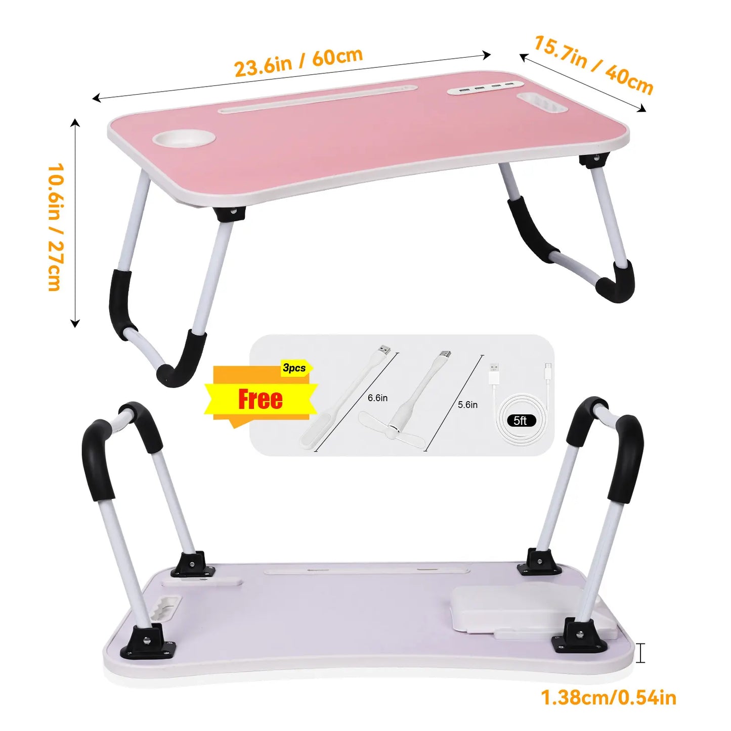 WGCTEK Portable Foldable Laptop Bed Desk with USB Ports, Storage Drawer, and Cup Holder for Comfortable Working and Reading on Bed or Couch - Available in Black, White, Pink, and Walnut