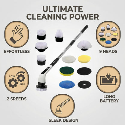 Versatile Ditch the Scrubbing! Long Handle Shower Scrubber Comes with 9 Replaceable Heads & Efficient 2 Speed Cordless Brush for Maximum Effect Long Battery Life!