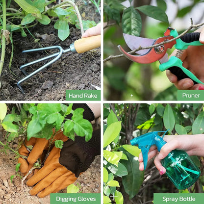 Gardening Tools 9Packs Garden Tools Set with Heavy-Duty Stainless Steel Hand Tools, Durable Storage Bag & Anti-Slip Rubber Gloves, Ideal Gardening Gifts