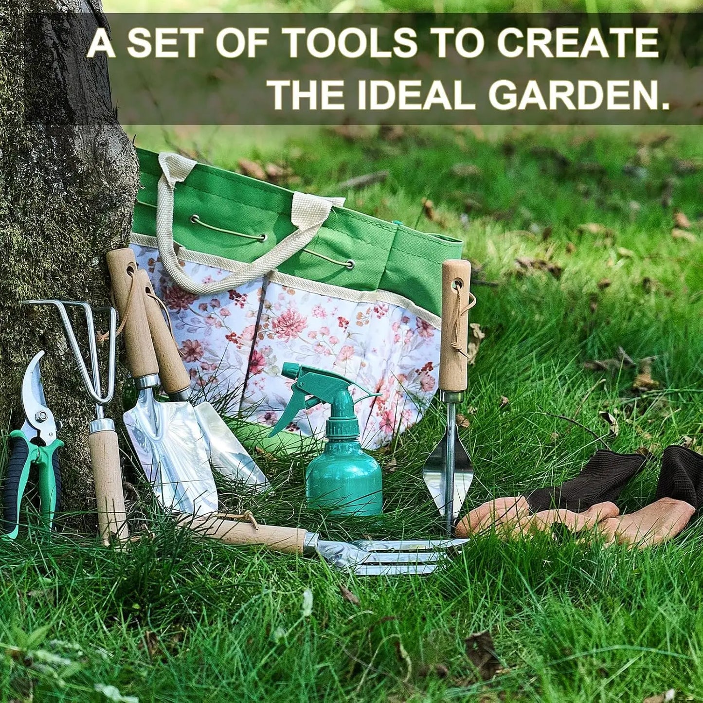 Gardening Tools 9Packs Garden Tools Set with Heavy-Duty Stainless Steel Hand Tools, Durable Storage Bag & Anti-Slip Rubber Gloves, Ideal Gardening Gifts