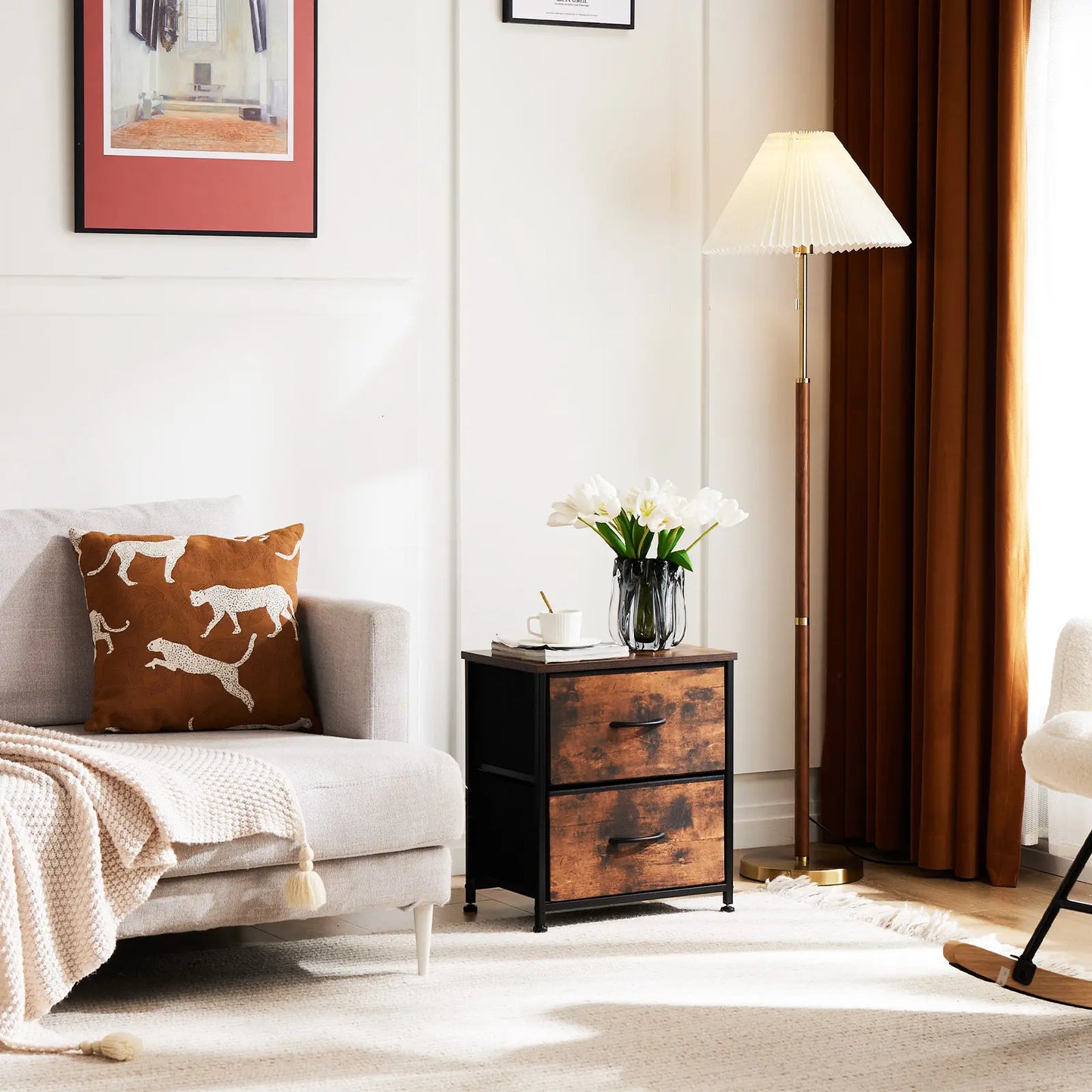【Deals for You】 Nightstand with 2 Fabric Drawers, Dresser, Side Table, End Table, Bedside Table, Night Stands, Bedroom Furniture for Living Room, Entryway, Nursery, Closet