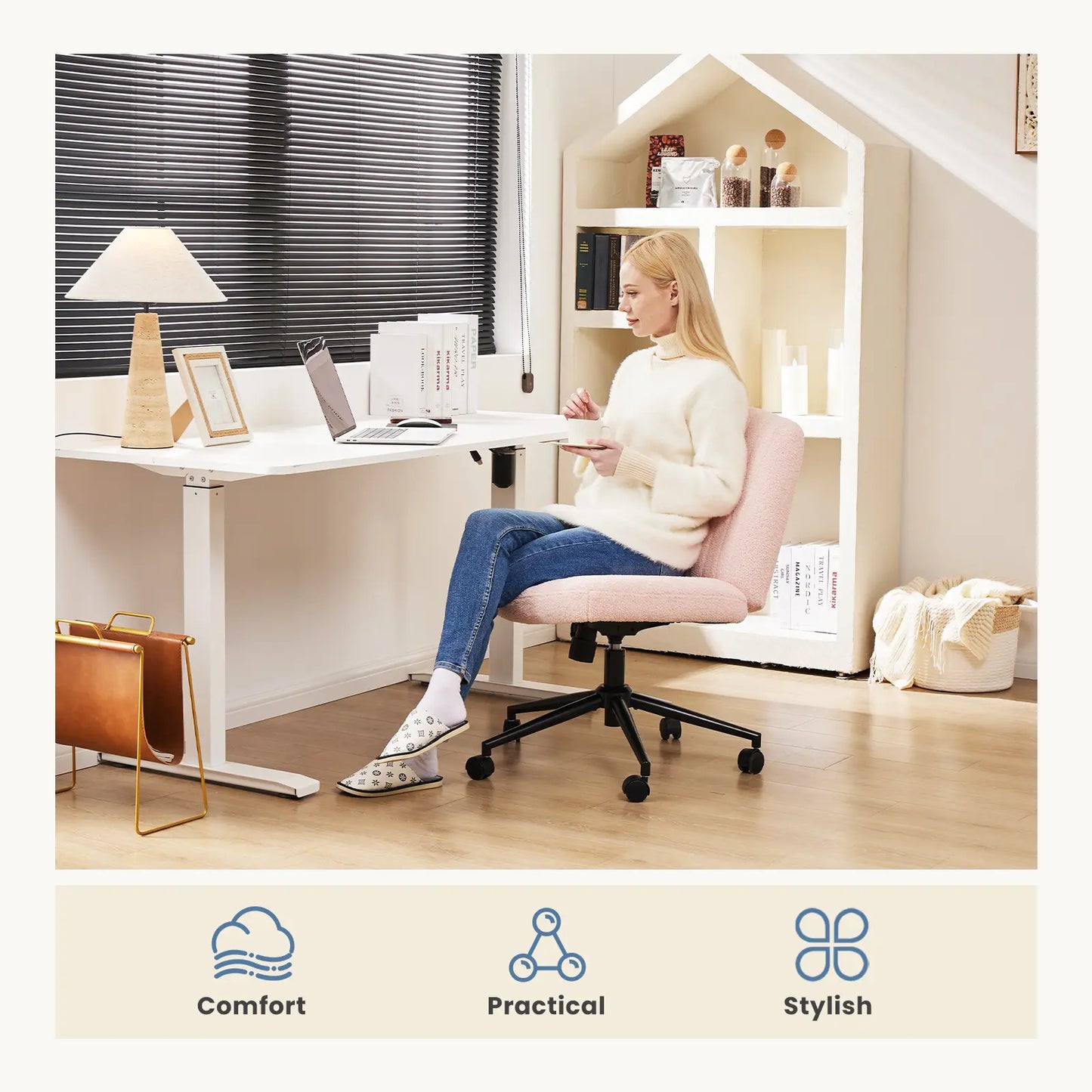Criss Cross Armless Desk Chair with Enhanced Seat Cushion - Swivel Office Chair for Home and Work, Ideal Christmas Gift
