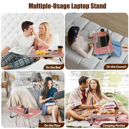 WGCTEK Portable Foldable Laptop Bed Desk with USB Ports, Storage Drawer, and Cup Holder for Comfortable Working and Reading on Bed or Couch - Available in Black, White, Pink, and Walnut