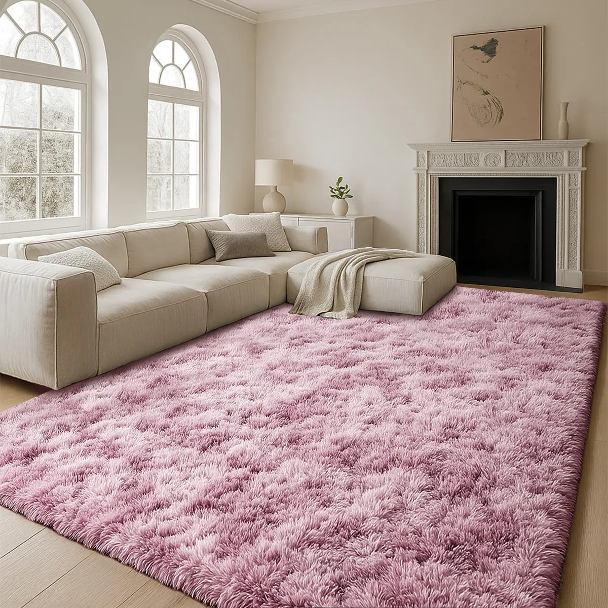 TABAYON Large Shaggy Tie-Dye Area Rug - Non-Slip Fluffy Carpet for Living Room, Bedroom, and Playroom Decor