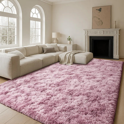 TABAYON Large Shaggy Tie-Dye Area Rug - Non-Slip Fluffy Carpet for Living Room, Bedroom, and Playroom Decor