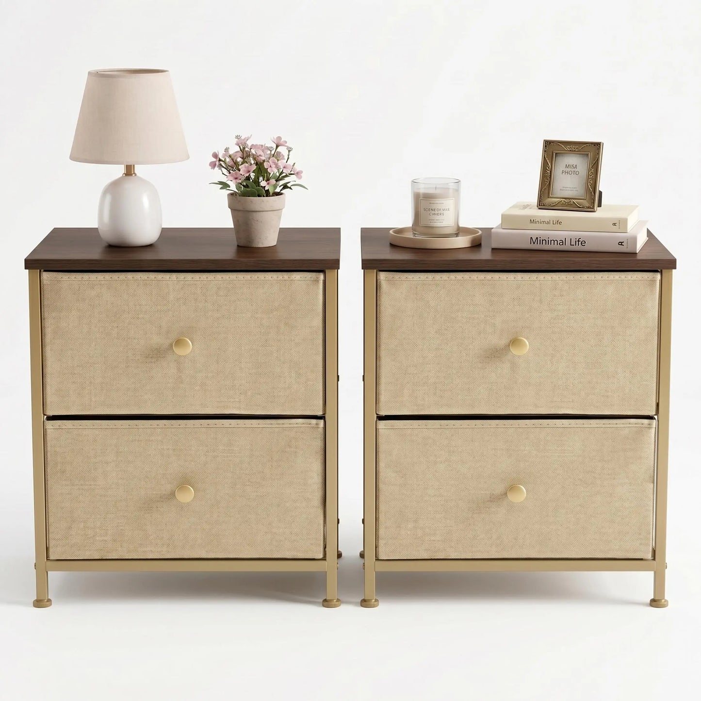 【Deals for You】 Nightstand with 2 Fabric Drawers, Dresser, Side Table, End Table, Bedside Table, Night Stands, Bedroom Furniture for Living Room, Entryway, Nursery, Closet