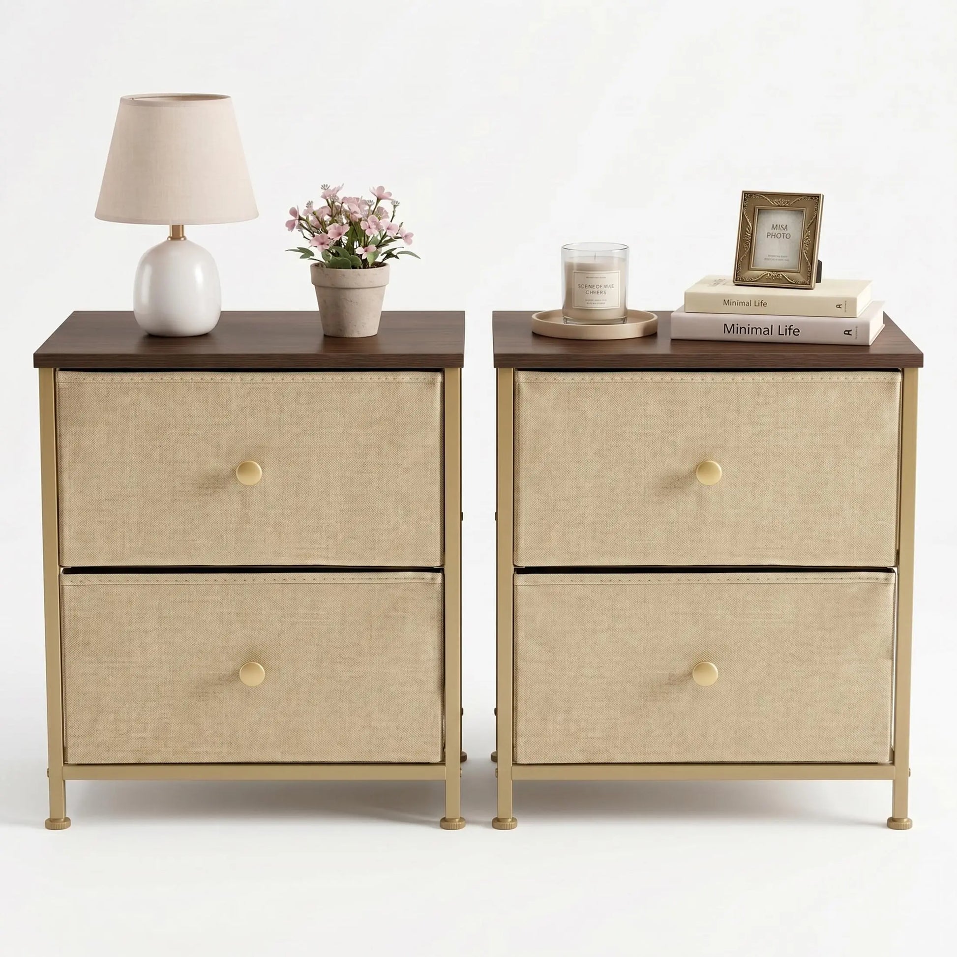 【Deals for You】 Nightstand with 2 Fabric Drawers, Dresser, Side Table, End Table, Bedside Table, Night Stands, Bedroom Furniture for Living Room, Entryway, Nursery, Closet