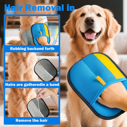 2 Pcs Pet Hair Removal Glove for Dogs & Cats,Reusable Strong Grooming Gloves,Hair Remover for Couch,Furniture, Carpet,Car Seats & Clothing (Blue)