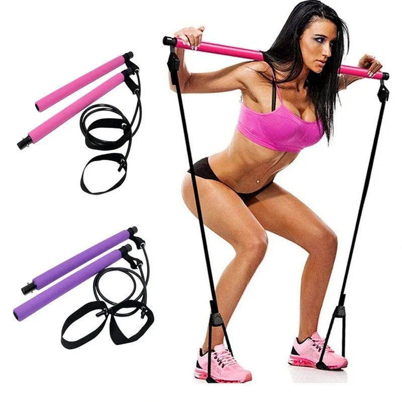 Yoga Pilates Bar Stick Crossfit Resistance Bands Trainer 