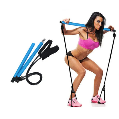 Yoga Pilates Bar Stick Crossfit Resistance Bands Trainer 