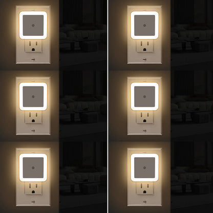 LED Dusk to Dawn Night Lights - 6-Pack Plug-In Warm White Lighting for Bedroom, Bathroom, and Hallway