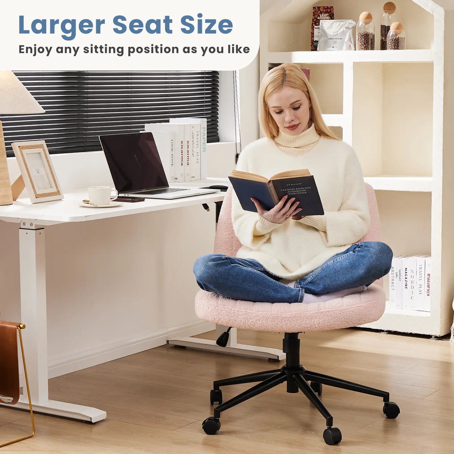 Criss Cross Armless Desk Chair with Enhanced Seat Cushion - Swivel Office Chair for Home and Work, Ideal Christmas Gift