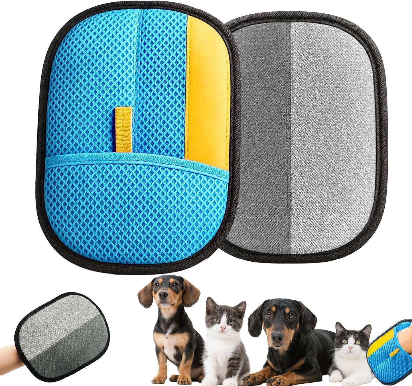 2 Pcs Pet Hair Removal Glove for Dogs & Cats,Reusable Strong Grooming Gloves,Hair Remover for Couch,Furniture, Carpet,Car Seats & Clothing (Blue)