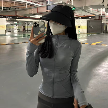 Women'S Activewear Jacket Long Sleeve Slim Fit Sunscreen Sweatshirt Thumb Hole Slimming Running Fitness Top Yoga Coat for Women