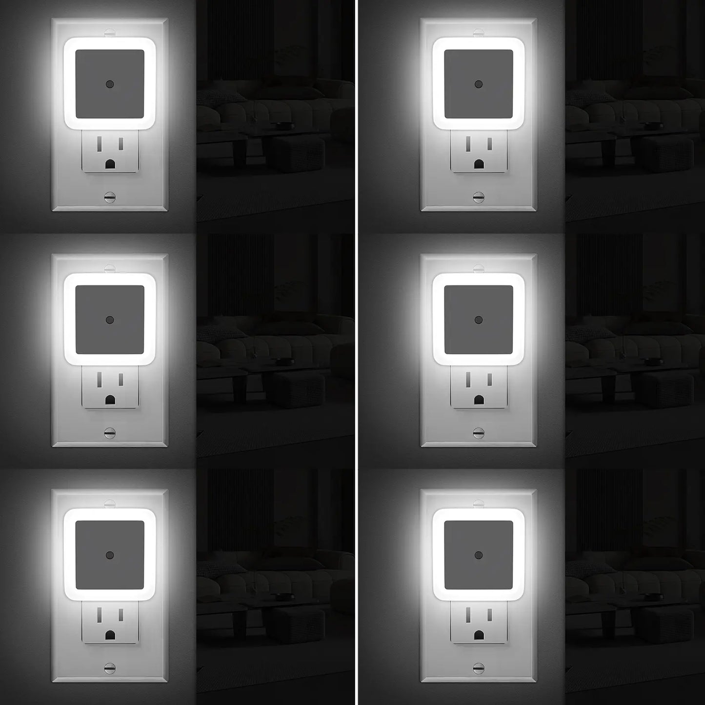 LED Dusk to Dawn Night Lights - 6-Pack Plug-In Warm White Lighting for Bedroom, Bathroom, and Hallway