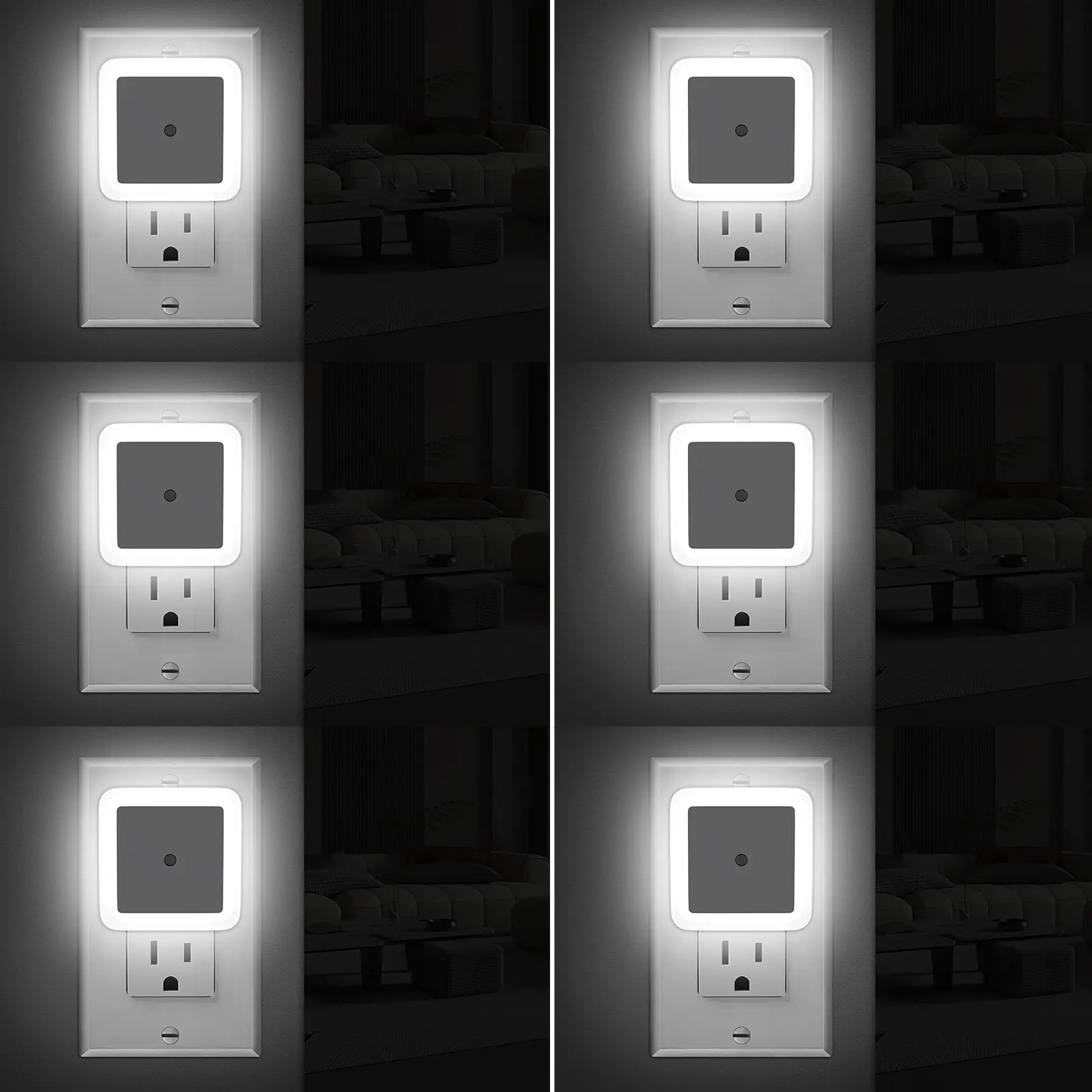 LED Dusk to Dawn Night Lights - 6-Pack Plug-In Warm White Lighting for Bedroom, Bathroom, and Hallway