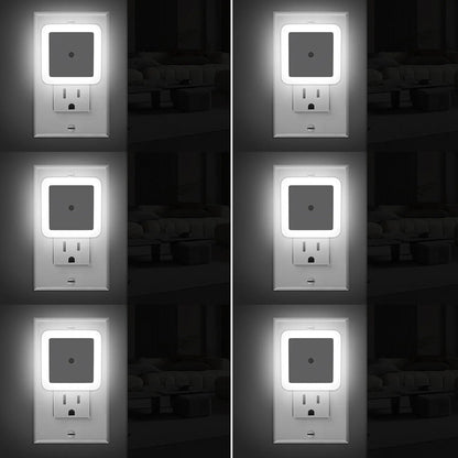 LED Dusk to Dawn Night Lights - 6-Pack Plug-In Warm White Lighting for Bedroom, Bathroom, and Hallway