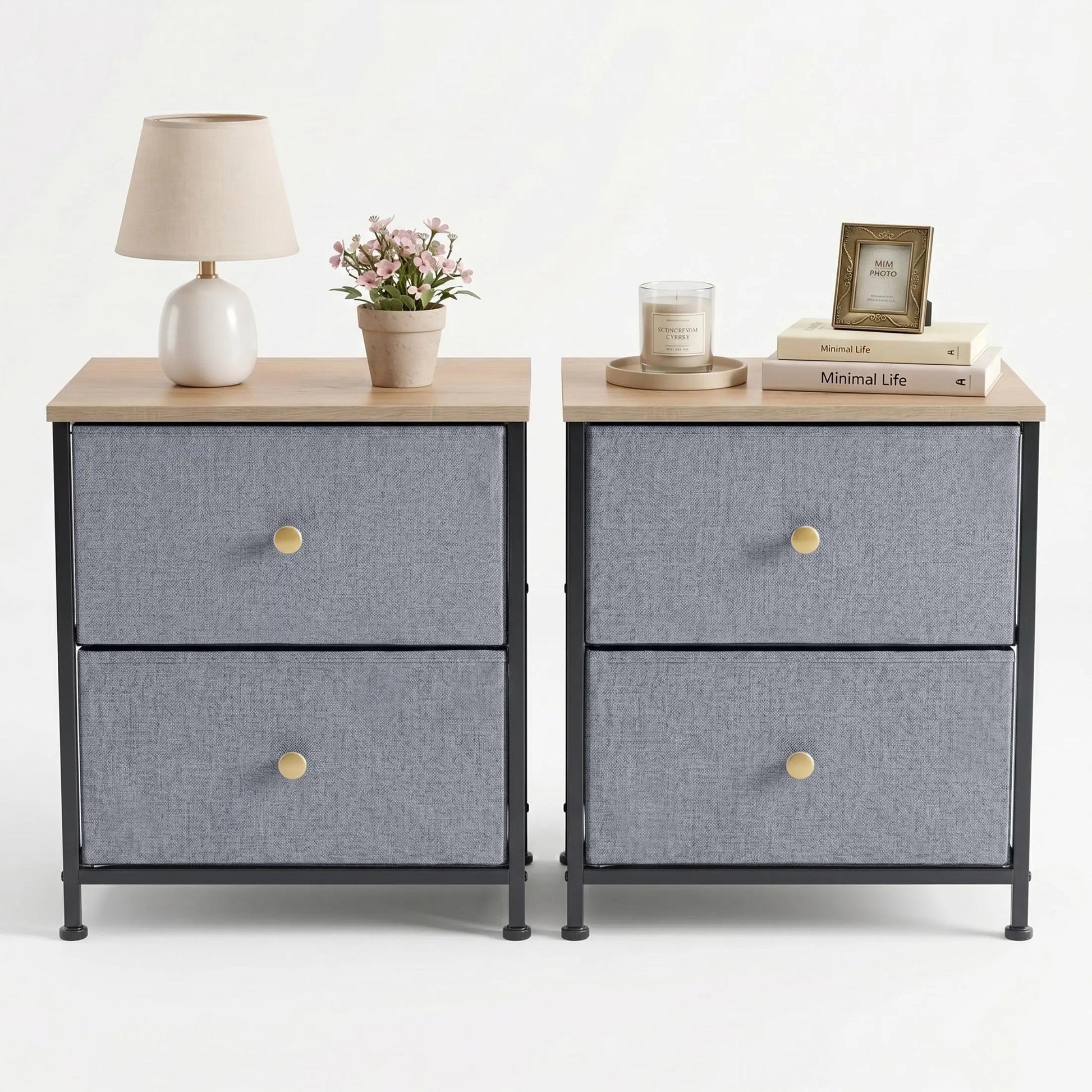 【Deals for You】 Nightstand with 2 Fabric Drawers, Dresser, Side Table, End Table, Bedside Table, Night Stands, Bedroom Furniture for Living Room, Entryway, Nursery, Closet
