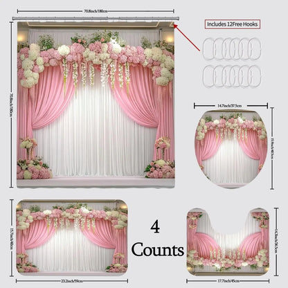 1/4 Bathroom Set, Artistic Print Shower Curtain, Toilet Accessories Combo, All-Season Use, Waterproof, Anti-Slip Mat, Soft & Durable, Shower Curtain Sets, Shower Essentials