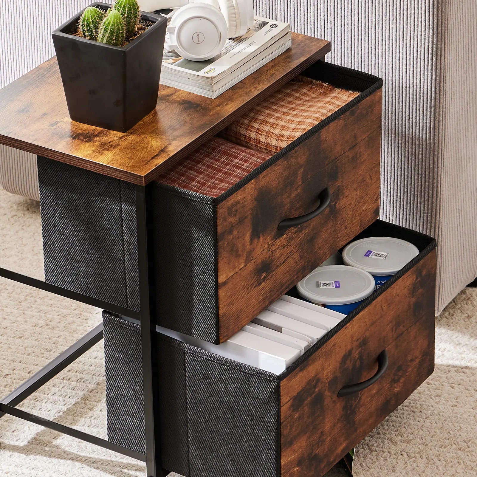 【Deals for You】 Nightstand with 2 Fabric Drawers, Dresser, Side Table, End Table, Bedside Table, Night Stands, Bedroom Furniture for Living Room, Entryway, Nursery, Closet
