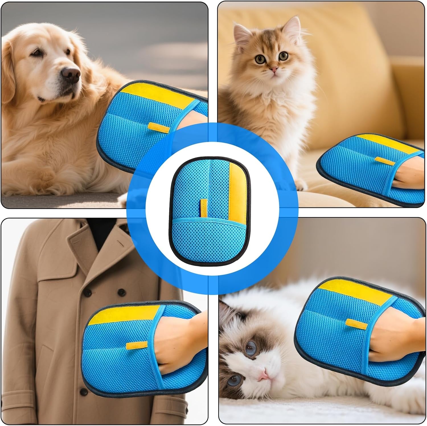 2 Pcs Pet Hair Removal Glove for Dogs & Cats,Reusable Strong Grooming Gloves,Hair Remover for Couch,Furniture, Carpet,Car Seats & Clothing (Blue)