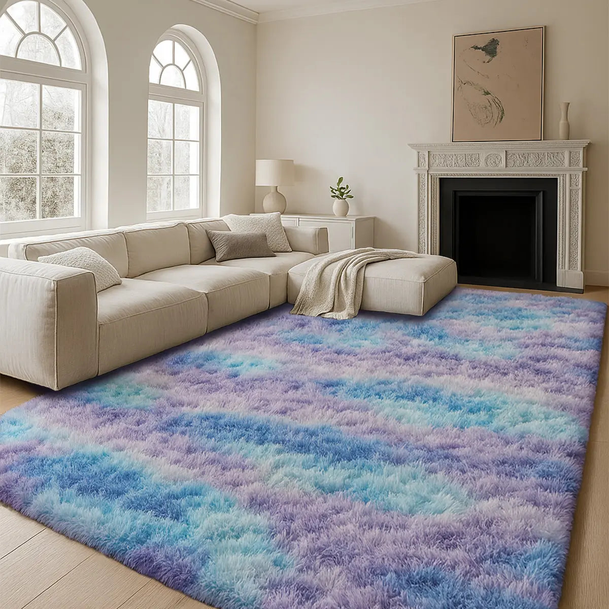 TABAYON Large Shaggy Tie-Dye Area Rug - Non-Slip Fluffy Carpet for Living Room, Bedroom, and Playroom Decor