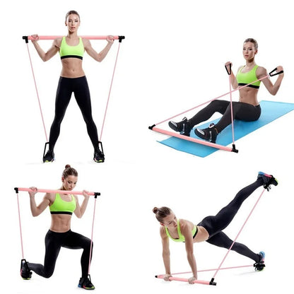 Yoga Pilates Bar Stick Crossfit Resistance Bands Trainer 