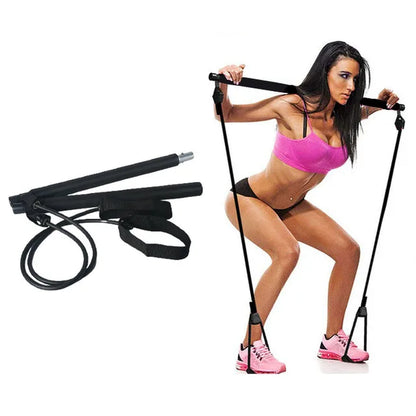 Yoga Pilates Bar Stick Crossfit Resistance Bands Trainer 