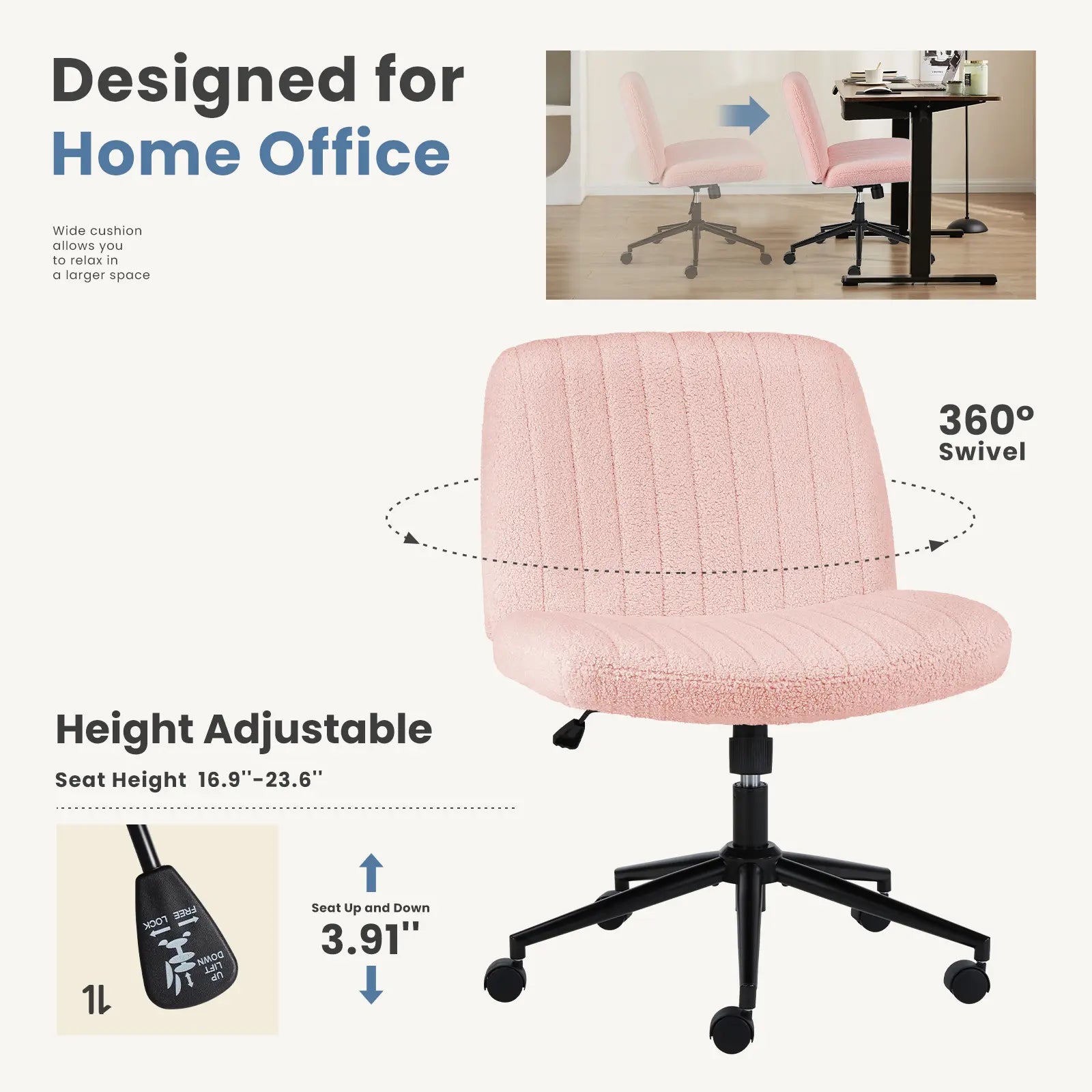 Criss Cross Armless Desk Chair with Enhanced Seat Cushion - Swivel Office Chair for Home and Work, Ideal Christmas Gift