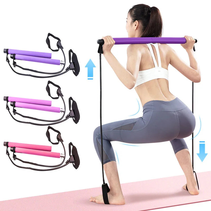 Yoga Pilates Bar Stick Crossfit Resistance Bands Trainer 