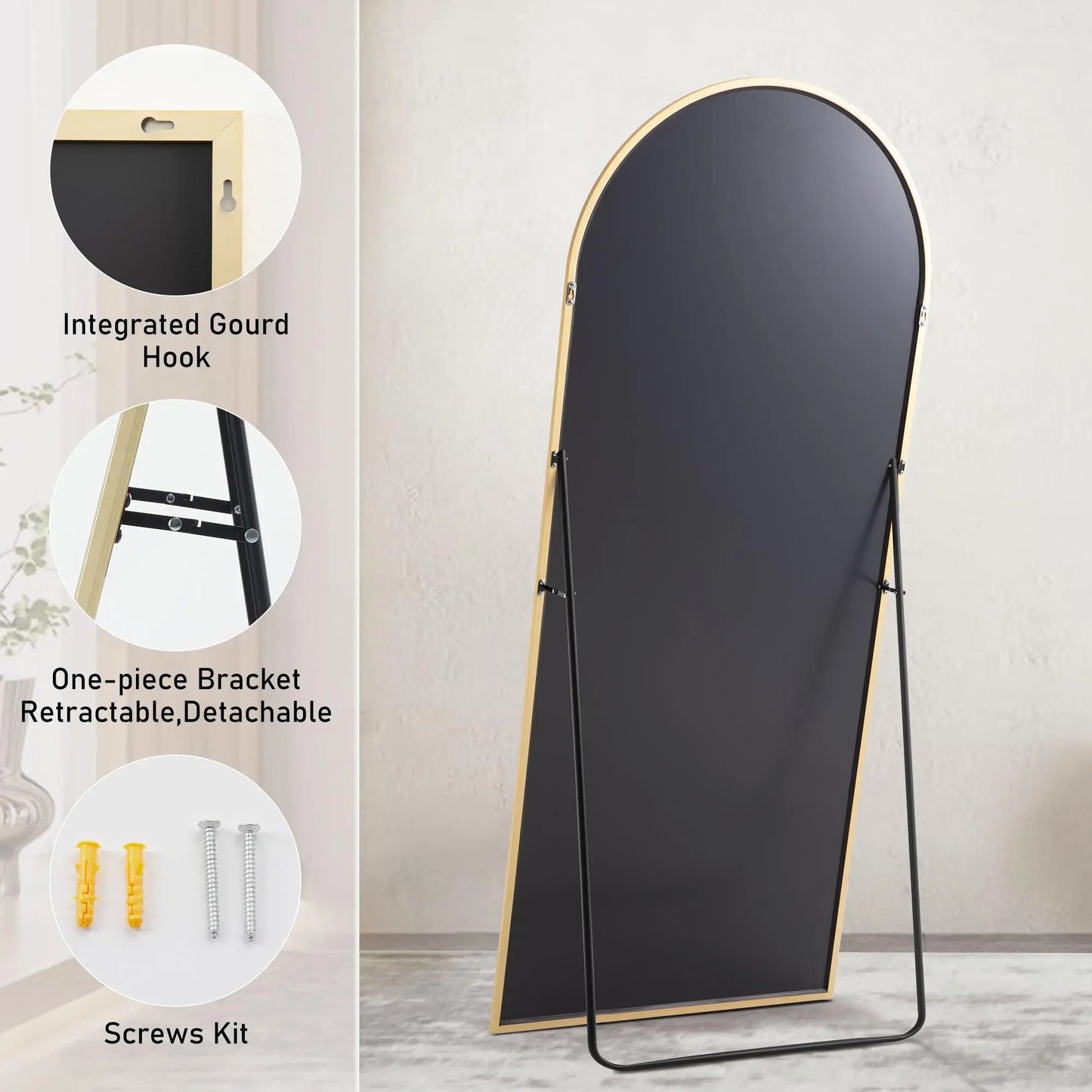 Furnichic Haven - Full Length Mirror with Stand Wall Mirror, Aluminum Frame Sturdy Structure, Room Decor Minimalist