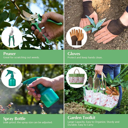 Gardening Tools 9Packs Garden Tools Set with Heavy-Duty Stainless Steel Hand Tools, Durable Storage Bag & Anti-Slip Rubber Gloves, Ideal Gardening Gifts