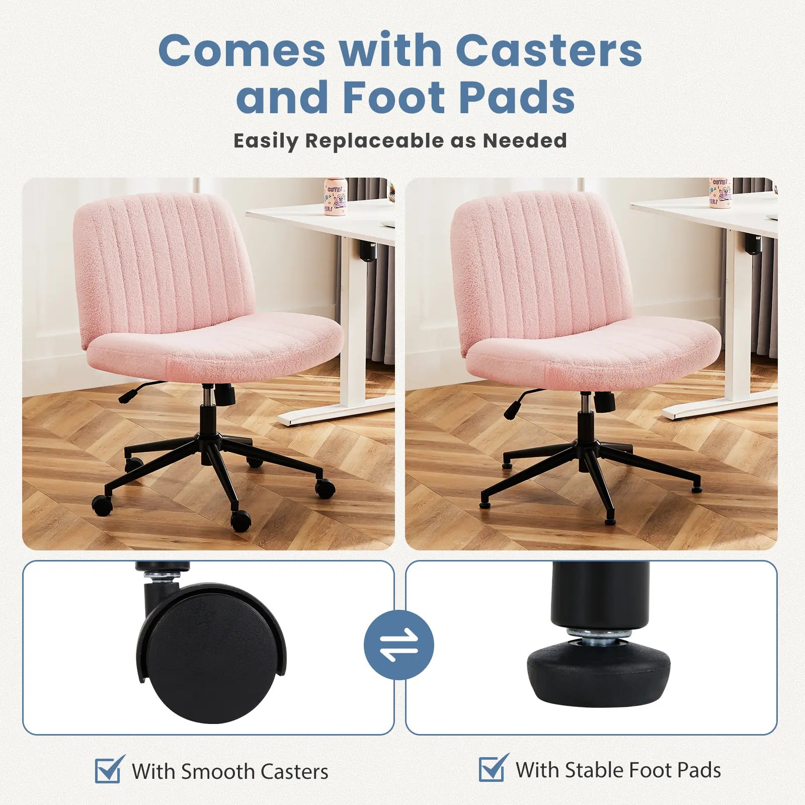 Criss Cross Armless Desk Chair with Enhanced Seat Cushion - Swivel Office Chair for Home and Work, Ideal Christmas Gift