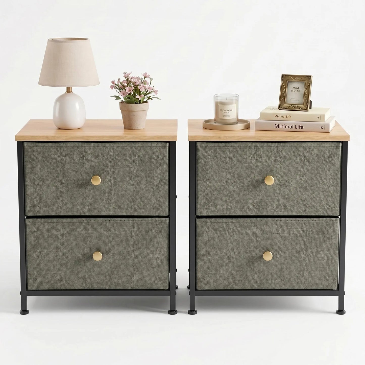 【Deals for You】 Nightstand with 2 Fabric Drawers, Dresser, Side Table, End Table, Bedside Table, Night Stands, Bedroom Furniture for Living Room, Entryway, Nursery, Closet