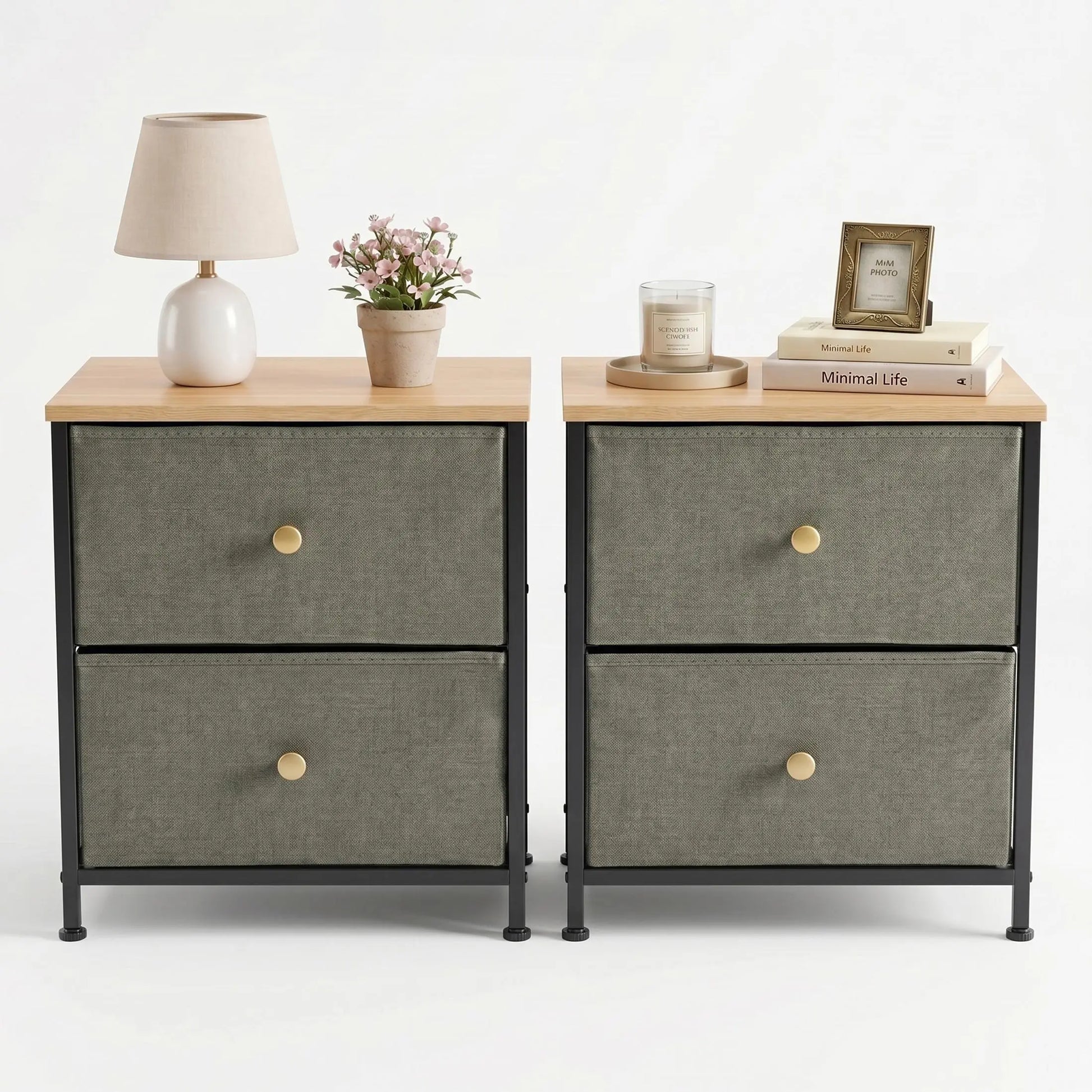 【Deals for You】 Nightstand with 2 Fabric Drawers, Dresser, Side Table, End Table, Bedside Table, Night Stands, Bedroom Furniture for Living Room, Entryway, Nursery, Closet