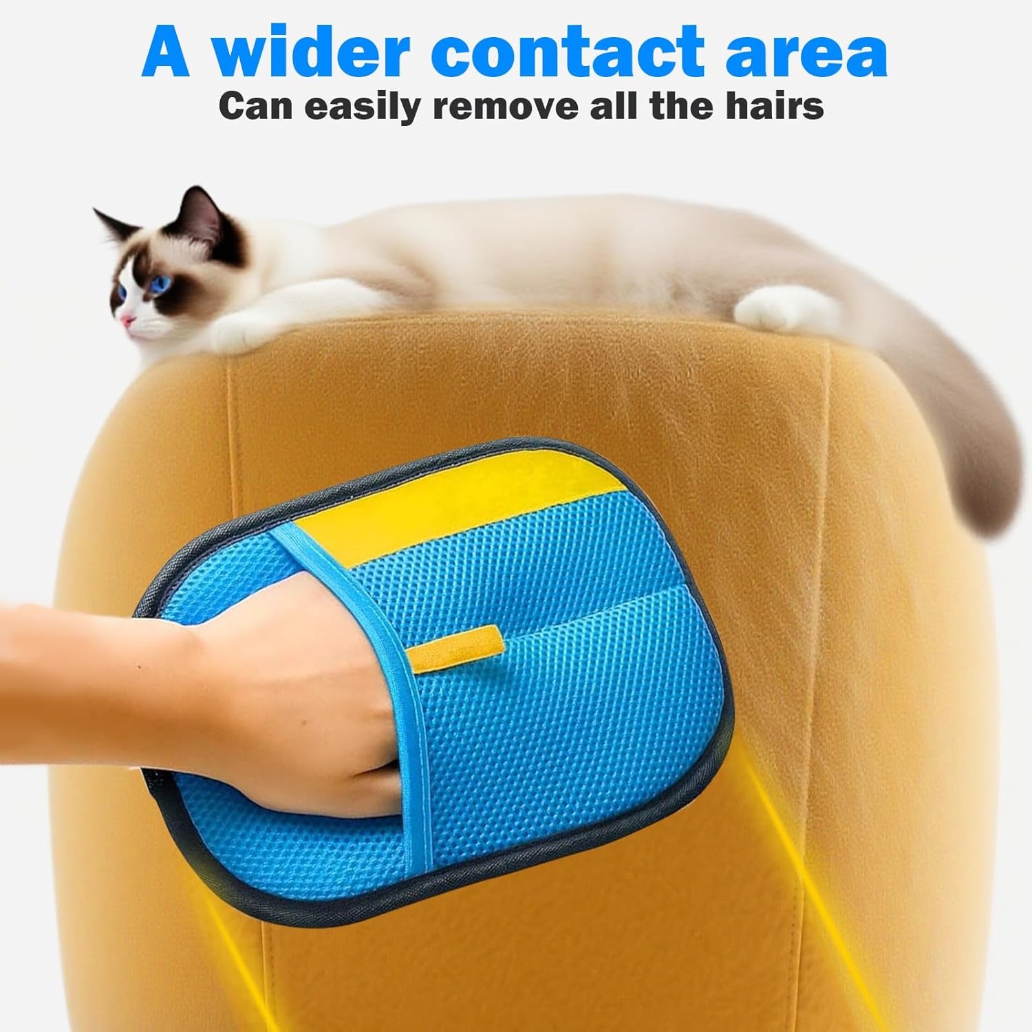 2 Pcs Pet Hair Removal Glove for Dogs & Cats,Reusable Strong Grooming Gloves,Hair Remover for Couch,Furniture, Carpet,Car Seats & Clothing (Blue)