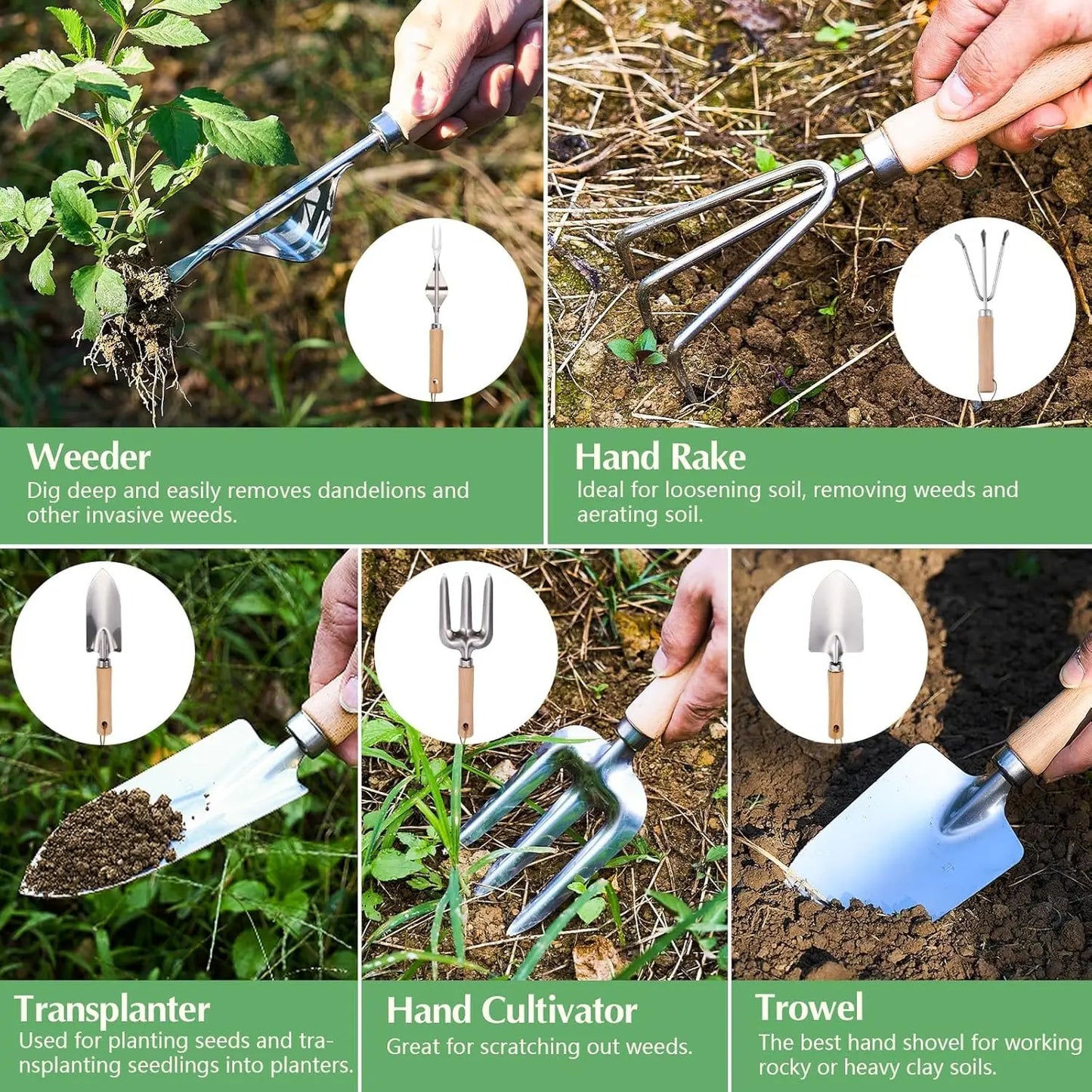 Gardening Tools 9Packs Garden Tools Set with Heavy-Duty Stainless Steel Hand Tools, Durable Storage Bag & Anti-Slip Rubber Gloves, Ideal Gardening Gifts