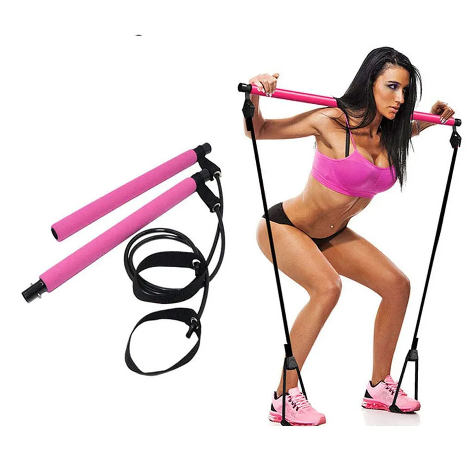 Yoga Pilates Bar Stick Crossfit Resistance Bands Trainer 