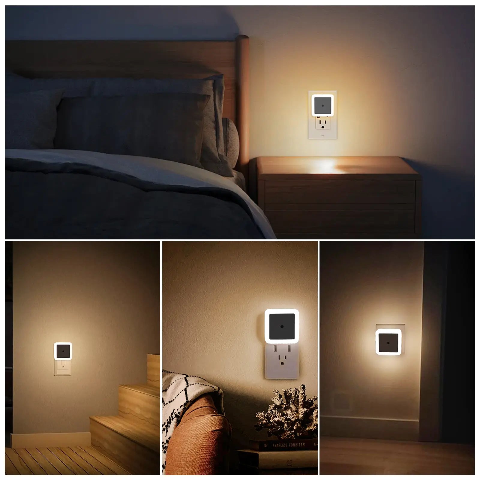 LED Dusk to Dawn Night Lights - 6-Pack Plug-In Warm White Lighting for Bedroom, Bathroom, and Hallway