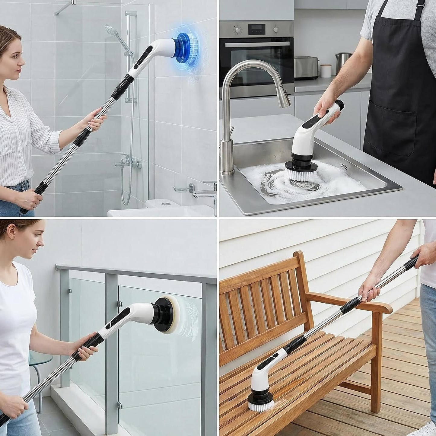 Versatile Ditch the Scrubbing! Long Handle Shower Scrubber Comes with 9 Replaceable Heads & Efficient 2 Speed Cordless Brush for Maximum Effect Long Battery Life!