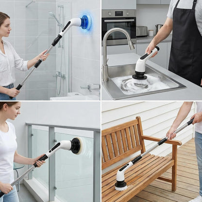 Versatile Ditch the Scrubbing! Long Handle Shower Scrubber Comes with 9 Replaceable Heads & Efficient 2 Speed Cordless Brush for Maximum Effect Long Battery Life!