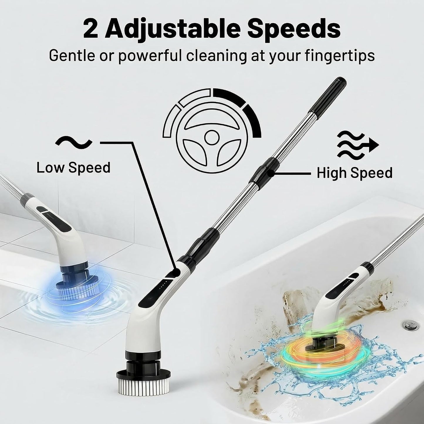 Versatile Ditch the Scrubbing! Long Handle Shower Scrubber Comes with 9 Replaceable Heads & Efficient 2 Speed Cordless Brush for Maximum Effect Long Battery Life!