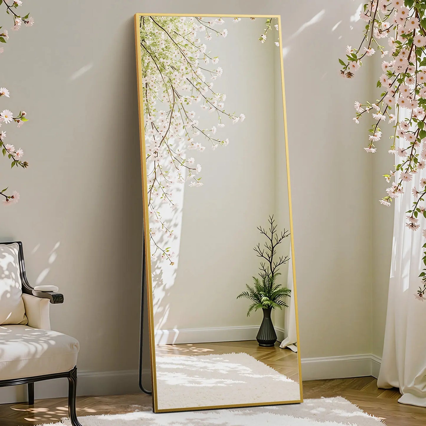 Furnichic Haven - Full Length Mirror with Stand Wall Mirror, Aluminum Frame Sturdy Structure, Room Decor Minimalist